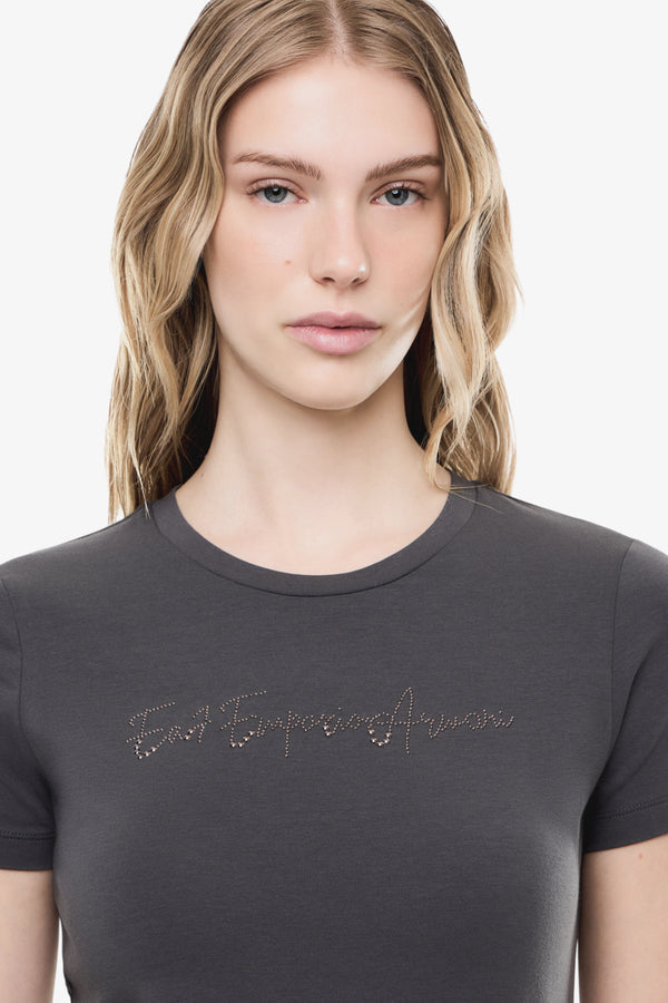emporio armani ea7 T-Shirt Maniche Corte Logo Series Con Borchie Grigio Donna, foto 2