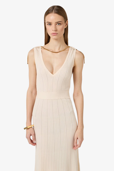 elisabetta franchi Vestito In Maglia A Jour Con Dettaglio Gioiello Bianco Donna, foto 2