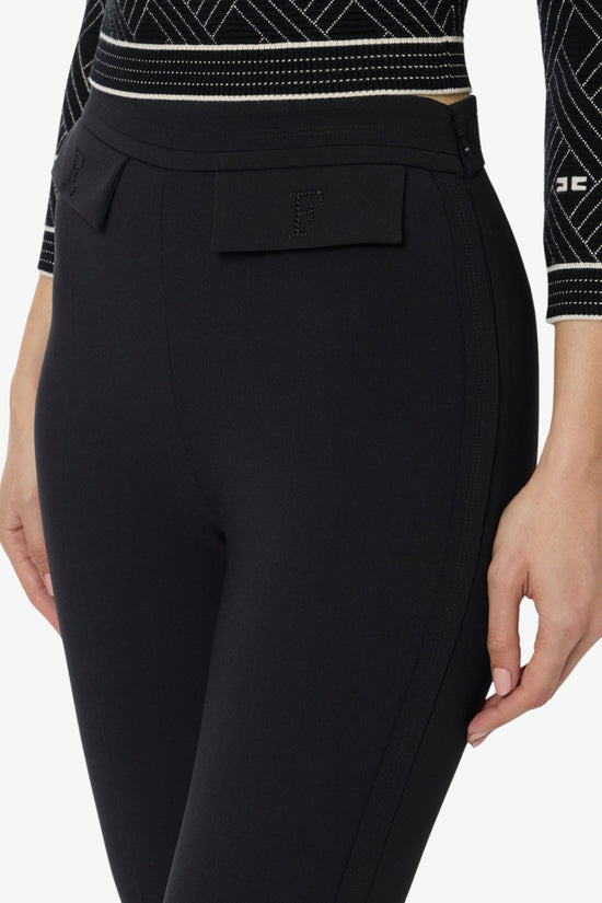  Pantaloni In Doppio Crepe Stretch Con Logo Ricamato-elisabetta franchi-Nero-Special_-Pa17061e2 110-2  