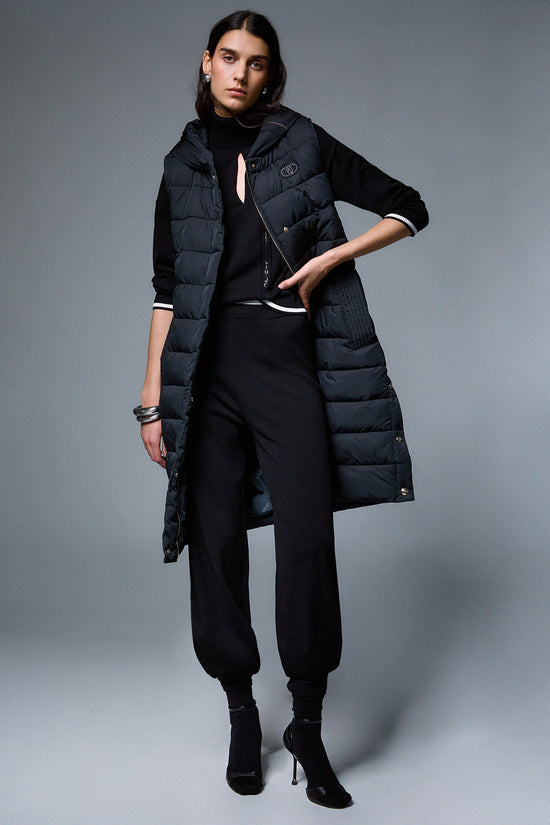  Gilet Lungo Full Zip Con Cappuccio E Cintura-liu jo-Nero-Special_-Tf6026 ts72a 22222-2  