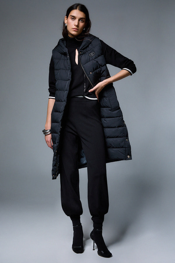 liu jo Gilet Lungo Full Zip Con Cappuccio E Cintura Nero Donna, foto 2