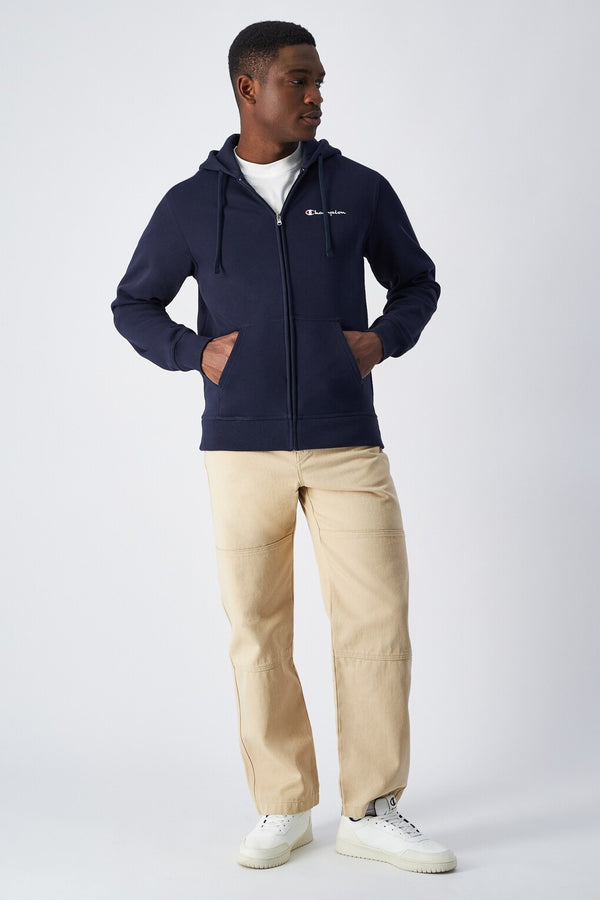 champion Felpa Full Zip Con Cappuccio Logo Piccolo Ricamato Blu Uomo, foto 2