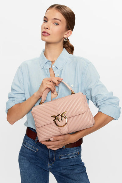 pinko Borsa A Tracolla Media Love Bag Puff In Pelle Nappa Chevron Rosa Donna, foto 2