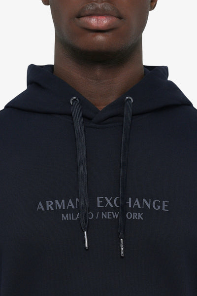 armani exchange Felpa Con Cappuccio Big Logo Gommato Blu Uomo, foto 2