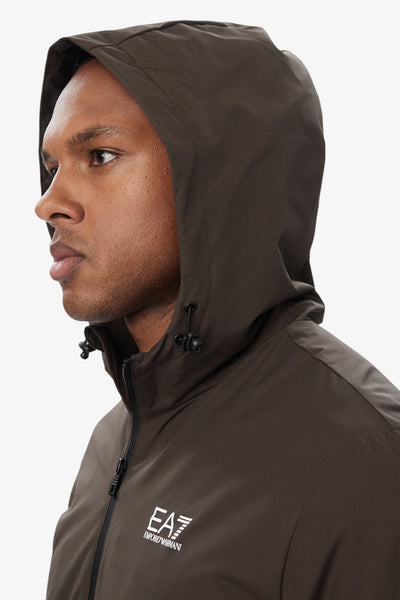 emporio armani ea7 Giacca Full Zip Con Cappuccio Core Identity In Tessuto Tecnico Marrone Uomo, foto 2