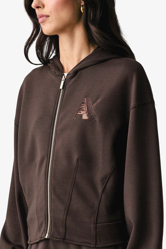  Felpa Corta Full Zip Con Cappuccio In Scuba Di Viscosa Logo AX Con Paillettes armani exchange 
