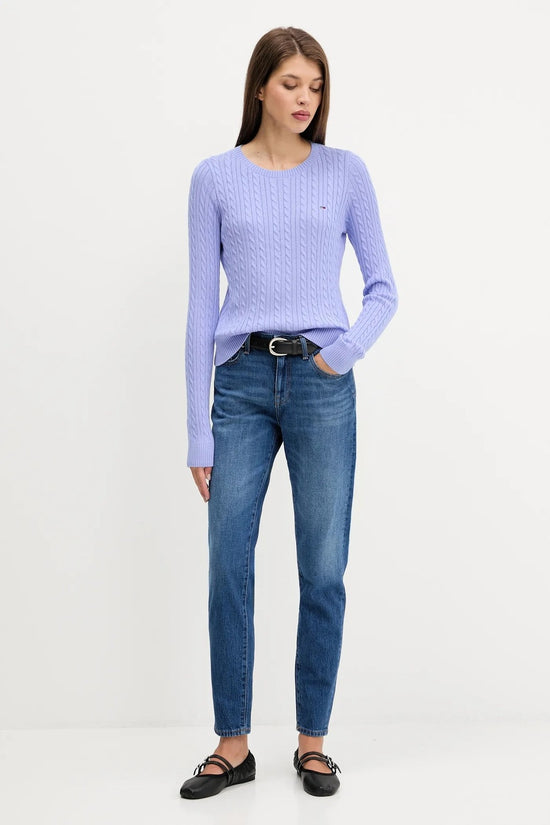  Maglione Girocollo Slim Fit In Maglia Intecciata Con Logo Bandierina Ricamato tommy jeans 