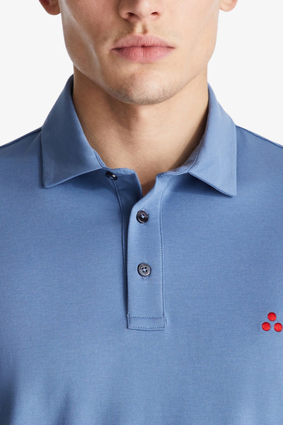 peuterey Polo Maniche Corte In Piqué Di Cotone Stretch Mezzola 02 Blu Uomo, foto 2