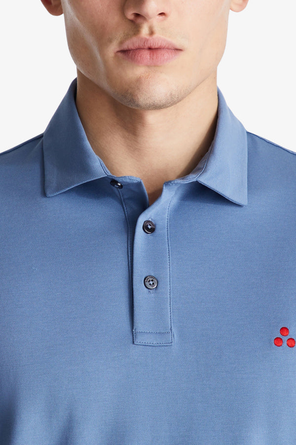 peuterey Polo Maniche Corte In Piqué Di Cotone Stretch Mezzola 02 Blu Uomo, foto 2