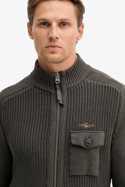 aeronautica militare Maglione Full Zip In Cotone Costa Inglese Grigio Uomo, foto 2
