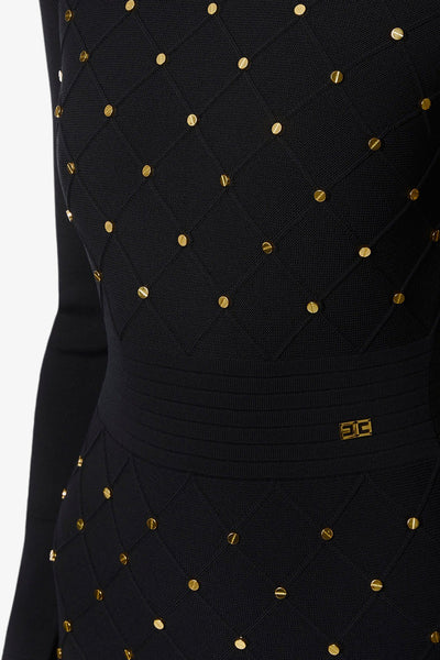 elisabetta franchi Vestito Corto In Maglia Con Dettagli Gioiello Nero Donna, foto 2