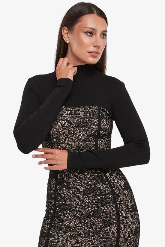  Vestito Jacquard Con Motivo Floreale-elisabetta franchi-Nero-Special_-Am27q66e2 fr9-2  
