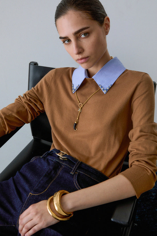  Maglione Girocollo Leggero Collo Camicia Staccabile-liu jo-Marrone-Special_-Wf6452 ma16r l9440-2  