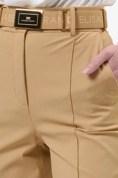 elisabetta franchi Pantaloni In Tessuto Tecnico Bielastico Con Cintura Beige Donna, foto 2