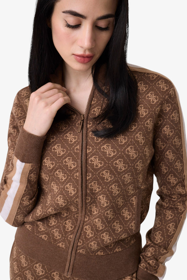 guess Cardigan Full Zip Con Bande E Logo 4G All-Over Aneira Marrone Donna, foto 2