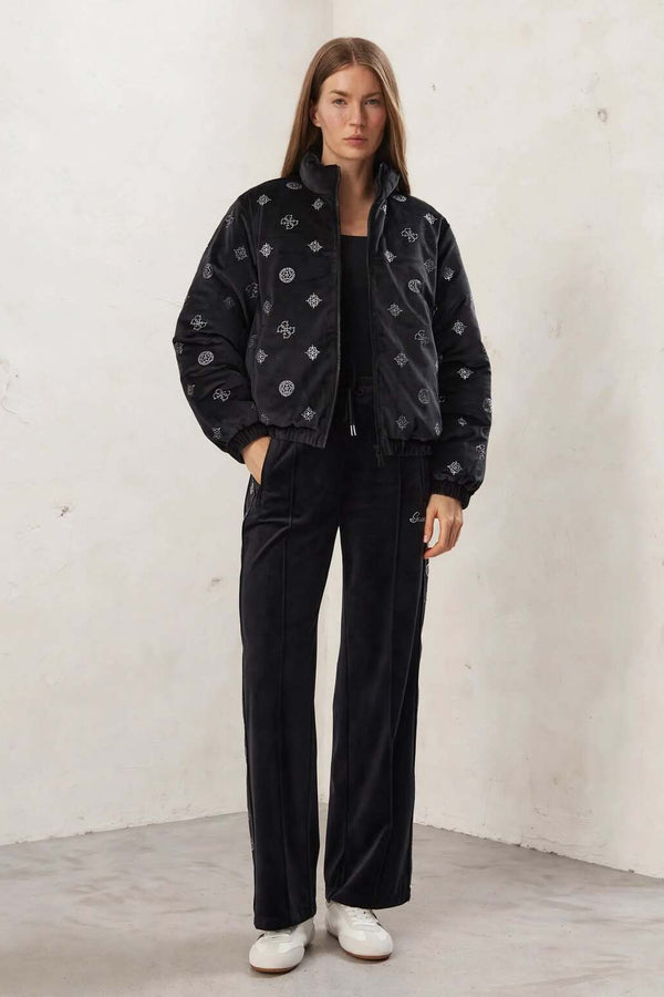 guess Giacca Bomber Full Zip In Velluto Con Loghi 4G Strass Amalia Nero Donna, foto 2