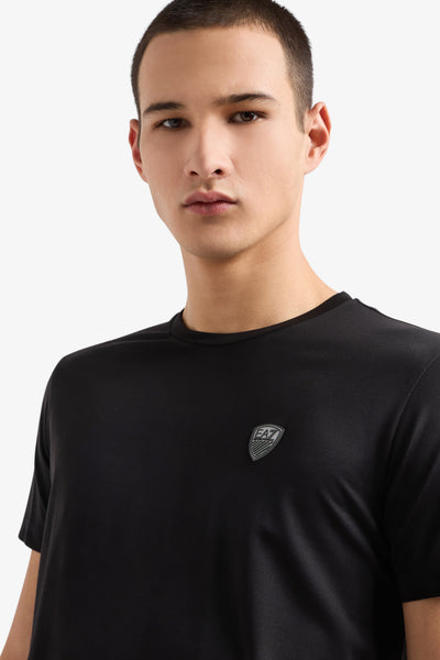emporio armani ea7 T-Shirt Maniche Corte Premium Shield In Misto Viscosa Stretch Nero Uomo, foto 2