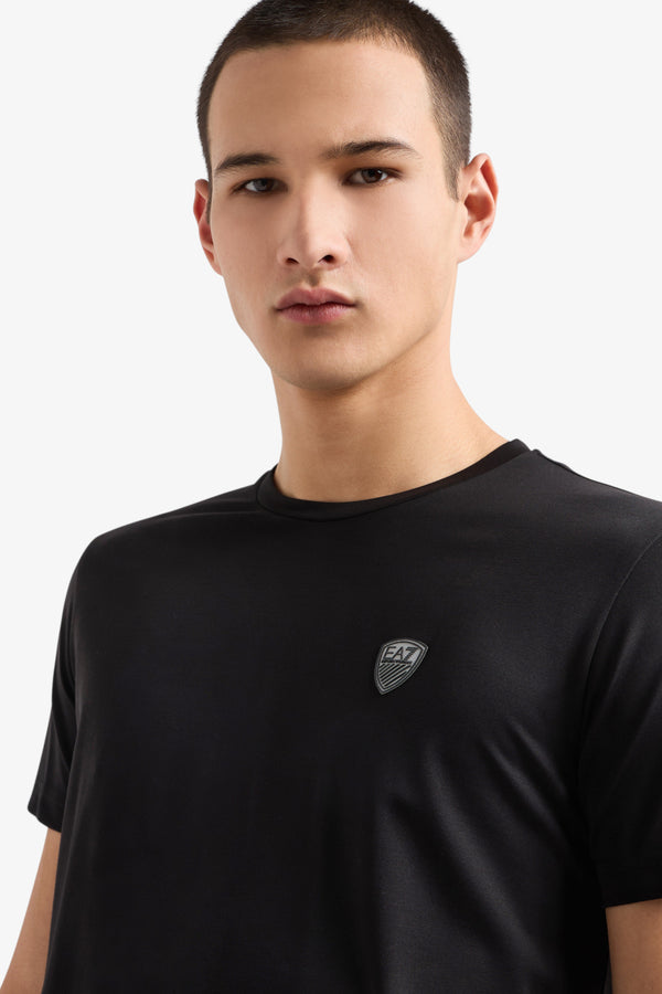 emporio armani ea7 T-Shirt Maniche Corte Premium Shield In Misto Viscosa Stretch Nero Uomo, foto 2