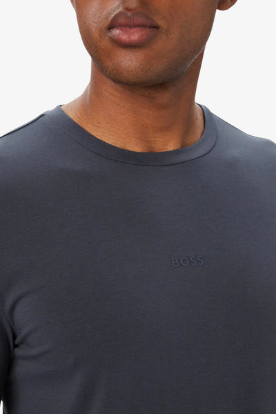 boss T-Shirt Maniche Lunghe Logo Piccolo Gommato Grigio Uomo, foto 2