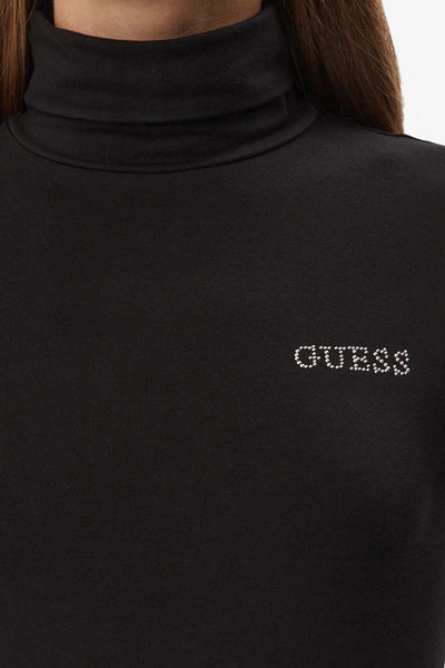 guess T-Shirt Maniche Lunghe Con Collo Alto Greta Nero Donna, foto 2