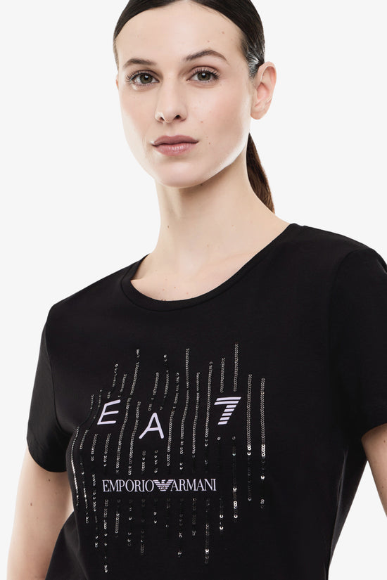  T-Shirt Maniche Corte Elasticizzata Con Inserti In Paillettes-emporio armani ea7-Nero-Special_-7w001097 af10373 uc001-2  