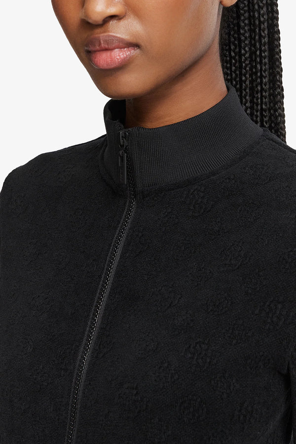 guess Felpa Full Zip Loghi Tono Su Tono In Rilievo Laudomia Nero Donna, foto 2