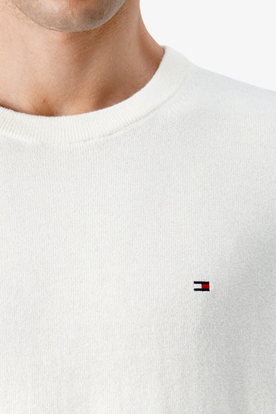 tommy hilfiger Maglione Girocollo In Misto Cashmere Con Logo Bandierina Ricamato Bianco Uomo, foto 2