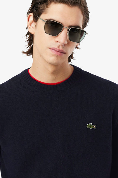 lacoste Maglione Girocollo In Lana Cardata Blu Uomo, foto 2