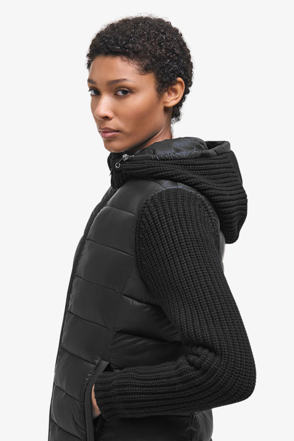 colmar Piumino Full Zip Con Cappuccio E Maniche In Maglia Nero Donna, foto 2