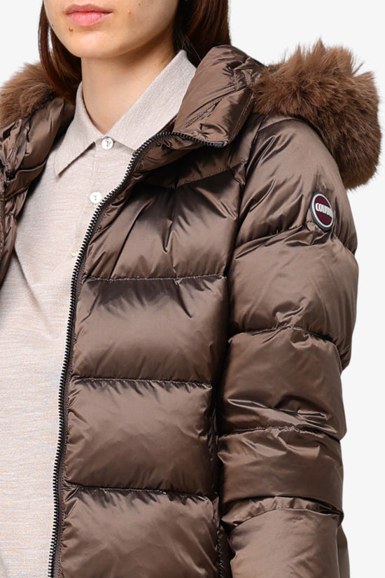  Piumino Corto Full Zip Con Cappuccio Bordo Eco Pelliccia colmar 