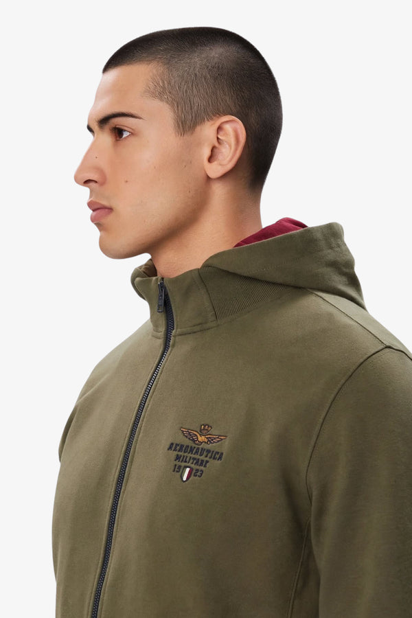 aeronautica militare Felpa Full Zip Con Cappuccio Interno Tricolore Removibile Verde Uomo, foto 2