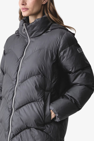 emporio armani ea7 Piumino Full Zip Con Cappuccio Staccabile Grigio Donna, foto 2