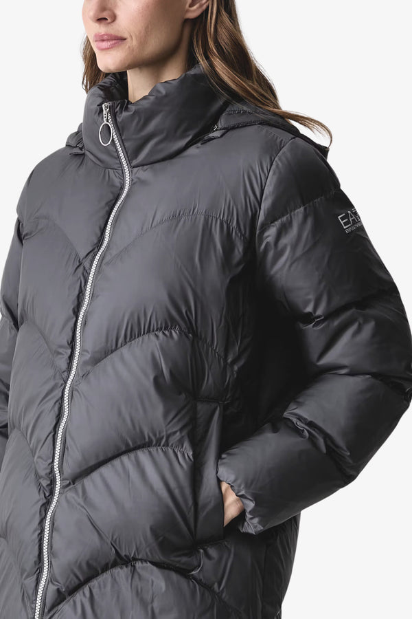 emporio armani ea7 Piumino Full Zip Con Cappuccio Staccabile Grigio Donna, foto 2