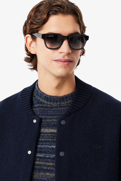 lacoste Cardigan Bomber In Lana Merinos Blu Uomo, foto 2