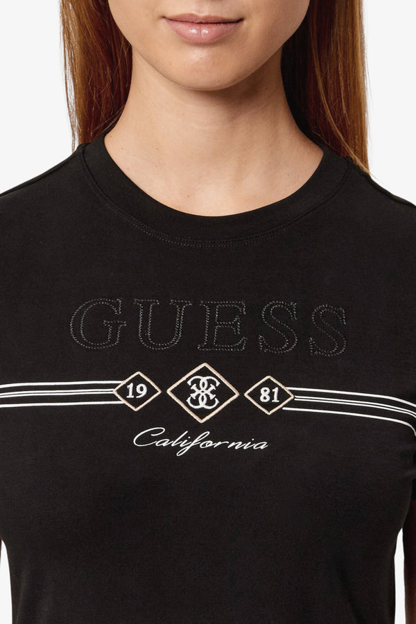 guess T-Shirt Maniche Corte Logo Con Stampa Ricami E Strass Febe Nero Donna, foto 2