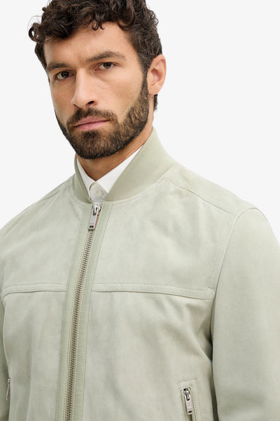 boss Giacca Full Zip In Pelle Scamosciata Verde Uomo, foto 2