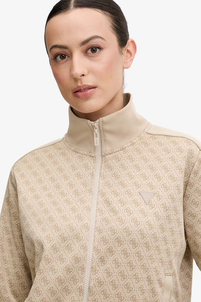 guess Felpa Full Zip Logo All-Over Maya Beige Donna, foto 2