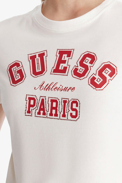 guess T-Shirt Maniche Corte Logo Stampato Con Strass Anita Bianco Donna, foto 2