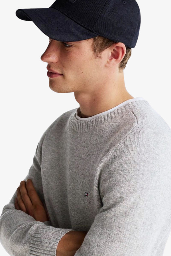 tommy hilfiger Maglione Girocollo In Lana Con Logo Bandierina Ricamato Grigio Uomo, foto 2