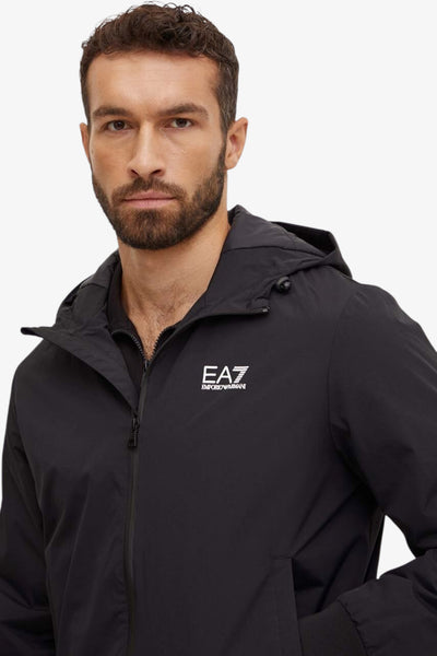 emporio armani ea7 Giacca Full Zip Con Cappuccio Core Identity In Tessuto Tecnico Nero Uomo, foto 2