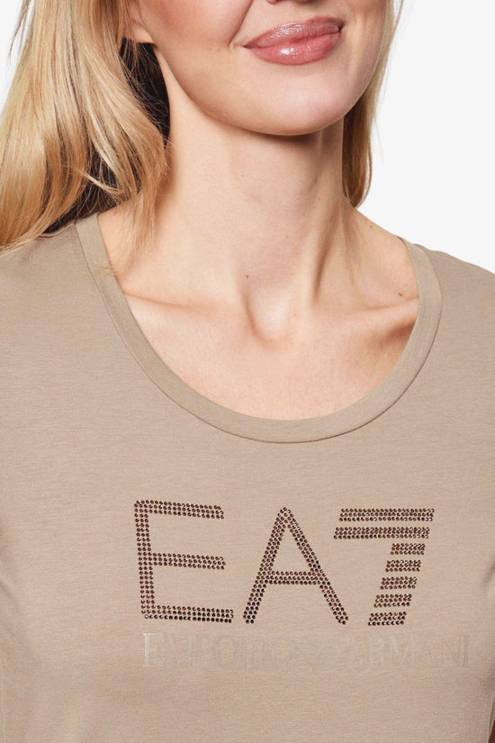  T-Shirt Maniche Corte Big Logo Series Con Strass-emporio armani ea7-Beige-Special_-7w000536 af10373 u6167-2  