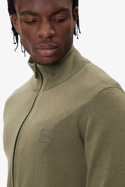 boss Cardigan Full Zip In Cotone E Cashmere Con Toppa Logo Verde Uomo, foto 2
