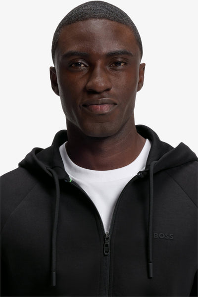 boss Felpa Full Zip Con Cappuccio In Cotone Elasticizzato Con Logo In Rielievo Nero Uomo, foto 2