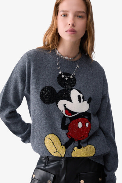 liu jo Maglione Girocollo In Lana Stampa Minnie Grigio Donna, foto 2