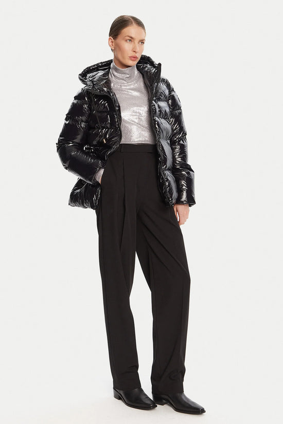  Piumino Full Zip Con Cappuccio Lucido Effetto Glossy pinko 