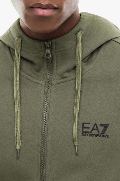 emporio armani ea7 Felpa Full Zip Con Cappuccio Core Identity Verde Uomo, foto 2