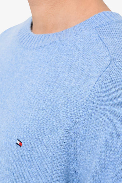 tommy hilfiger Maglione Girocollo In Lana Con Logo Bandierina Ricamato Blu Uomo, foto 2
