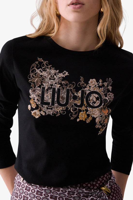 T-Shirt Maniche Lunghe Con Stampa E Strass-liu jo-Nero-Special_-Wf6448 js923 l.9467-2  