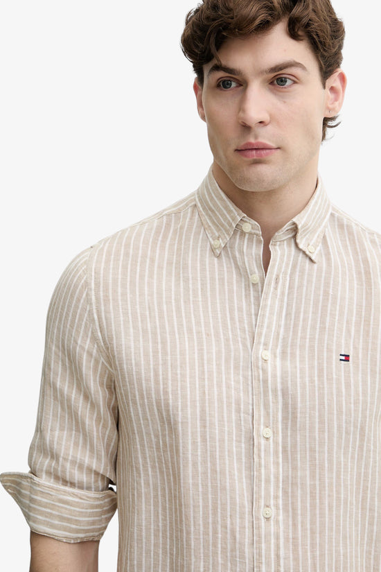  Camicia Maniche Lunghe A Righe Button Down In Puro Lino-tommy hilfiger-Beige-Special_-Mw0mw42400 0bk-2  