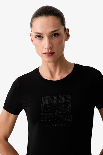 emporio armani ea7 T-Shirt Maniche Corte Logo Series Con Strass Nero Donna, foto 2